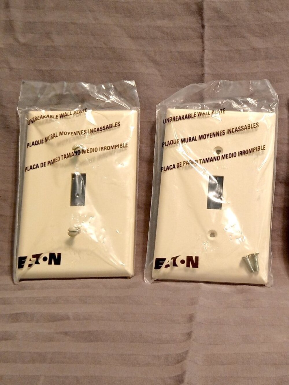 Set of FOUR: Eaton 1-Gang Midsize Light Almond Indoor Toggle Wall Plates